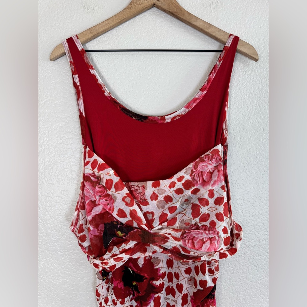 Floral Red Midi Dress - Women's Strapless Bodycon - Picture 11 of 13